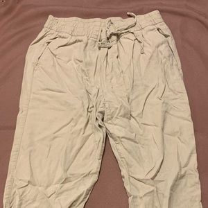 Old Navy Tan/Cream Linen Cropped Pants